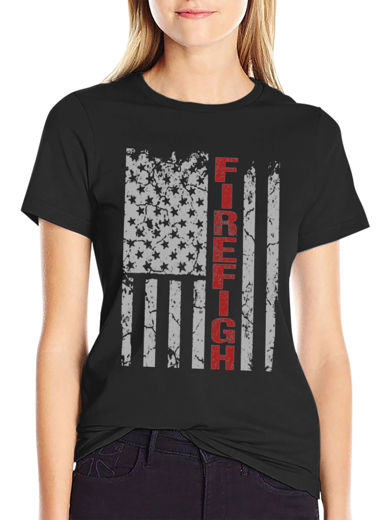 Firefighter American Flag Graphic T-Shirt