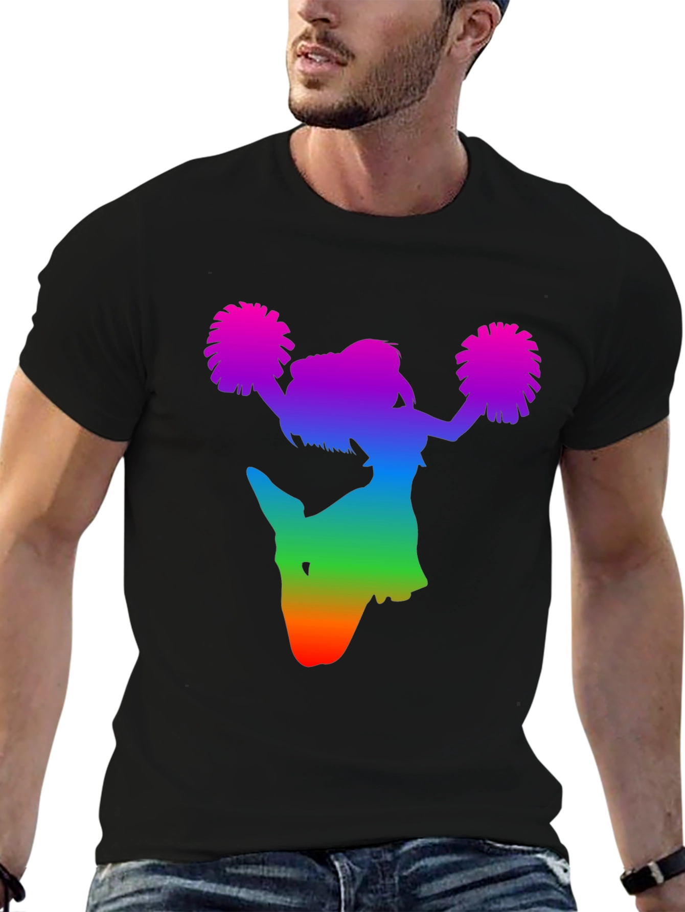 Rainbow Cheerleader Silhouette Black T-Shirt