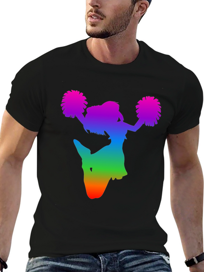 Rainbow Cheerleader Silhouette Black T-Shirt
