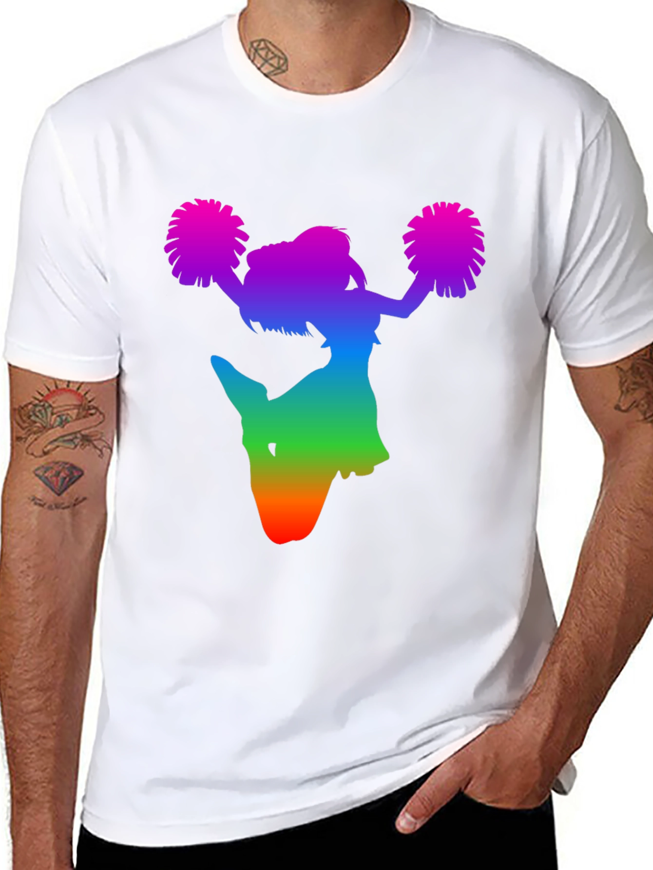 Rainbow Cheerleader Silhouette Black T-Shirt