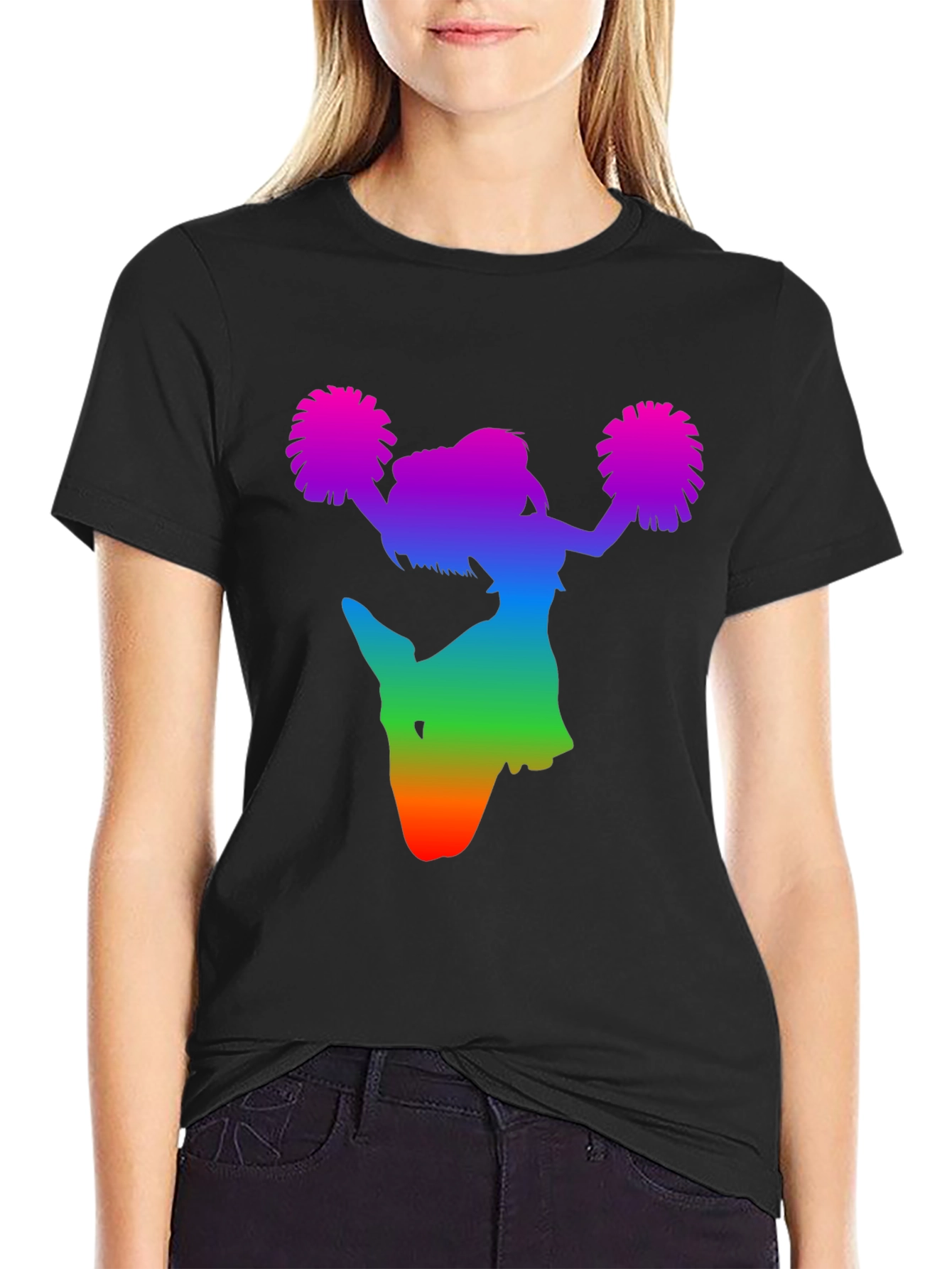 Rainbow Cheerleader Silhouette Black T-Shirt