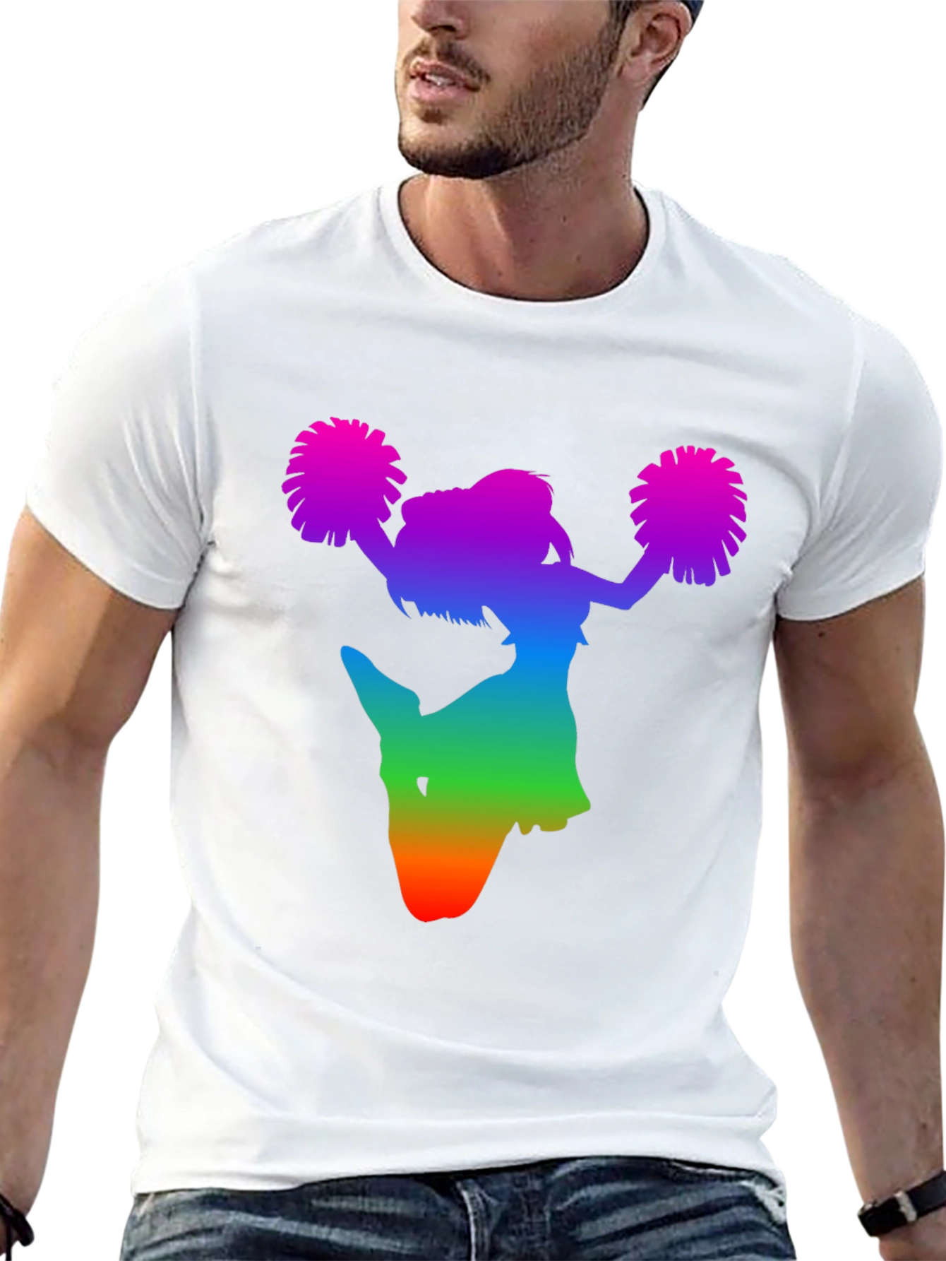 Rainbow Cheerleader Silhouette Black T-Shirt