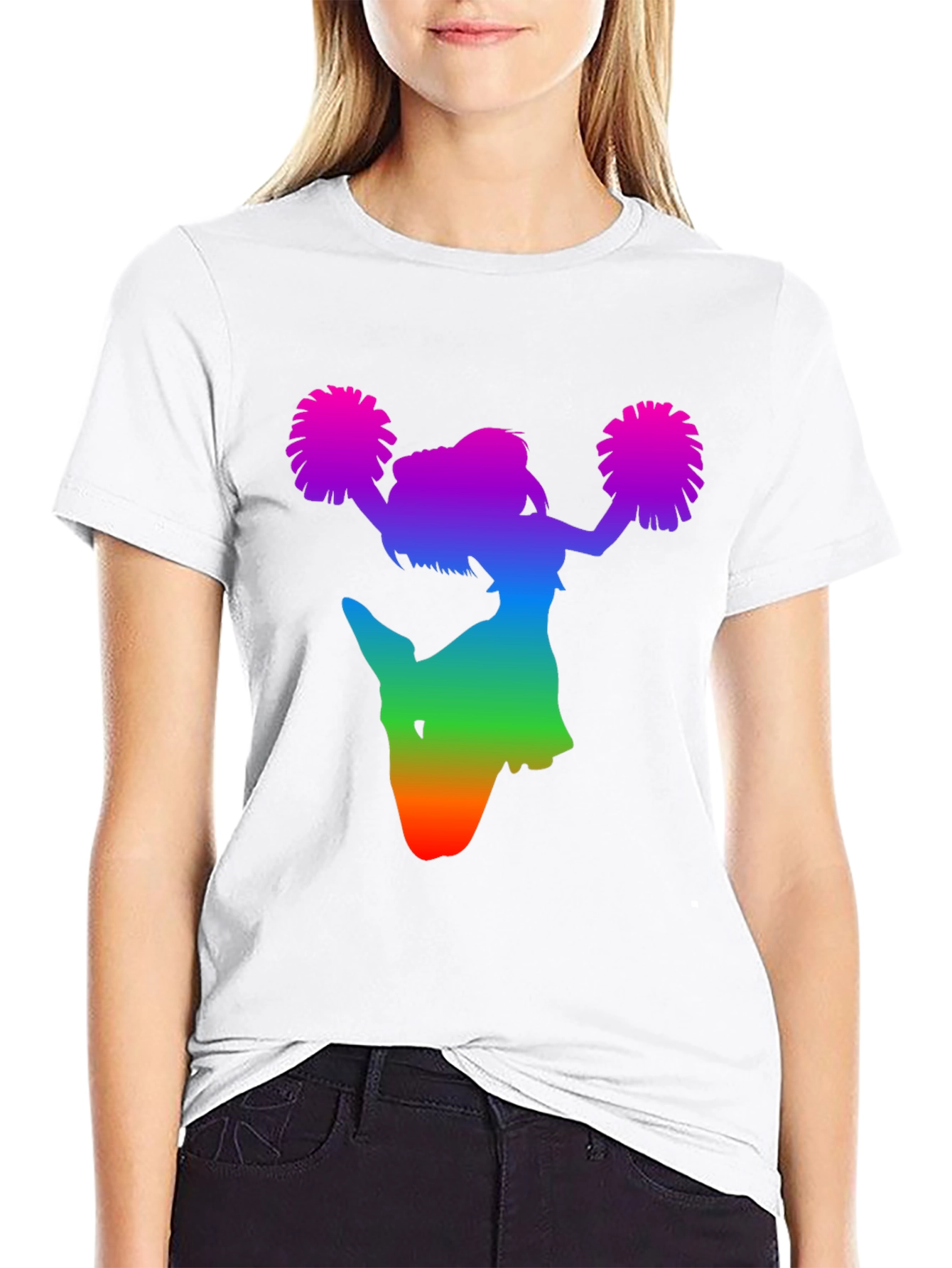 Rainbow Cheerleader Silhouette Black T-Shirt