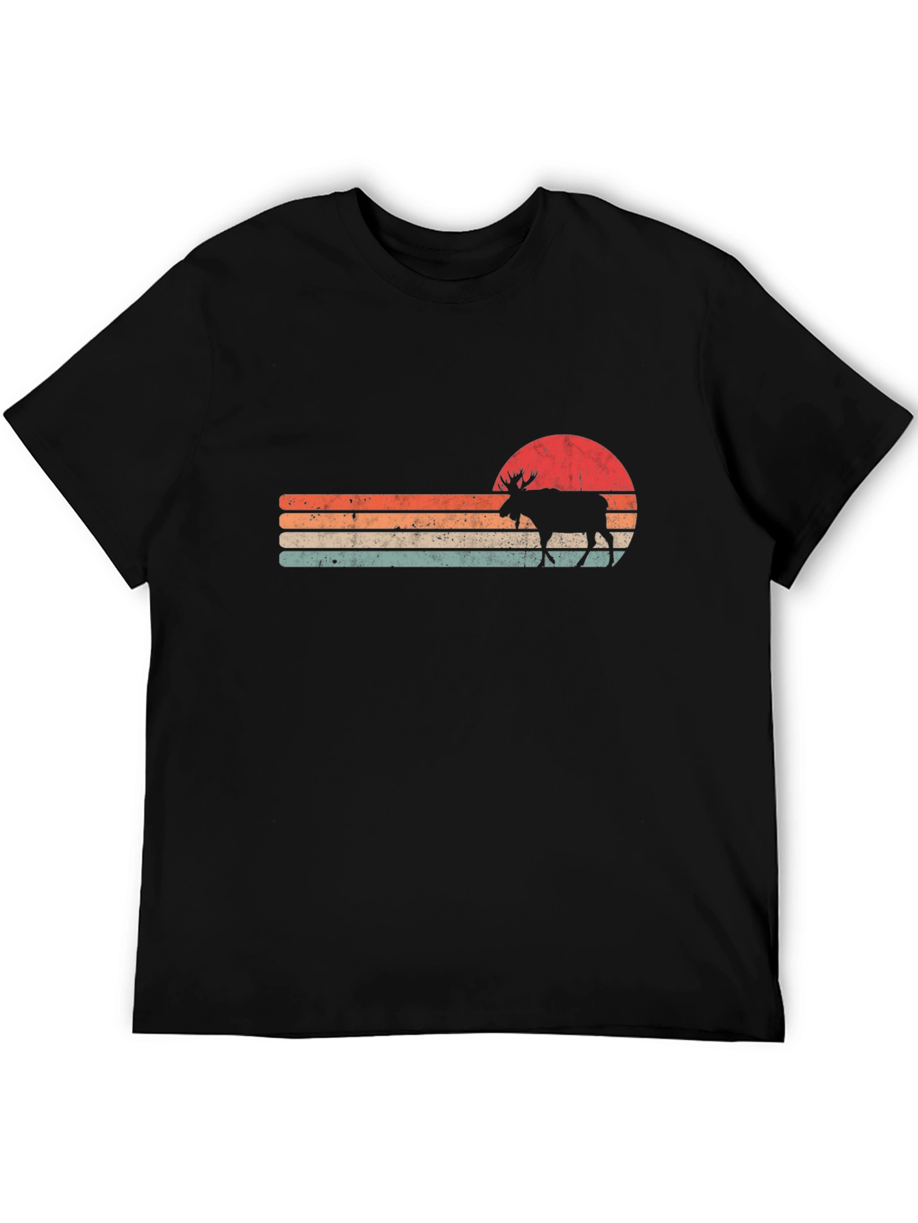 Retro Moose Sunset Graphic T-Shirt - Black