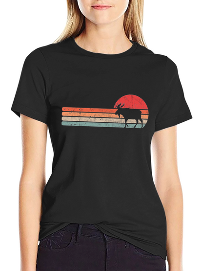 Retro Moose Sunset Graphic T-Shirt - Black