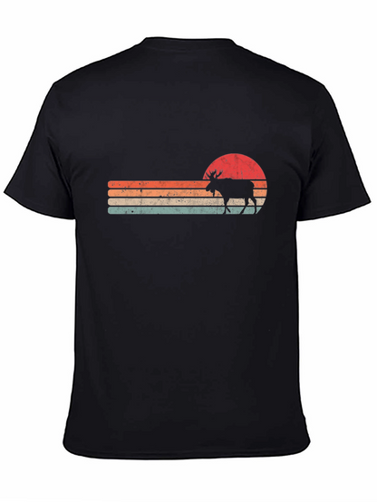 Retro Moose Sunset Graphic T-Shirt - Black