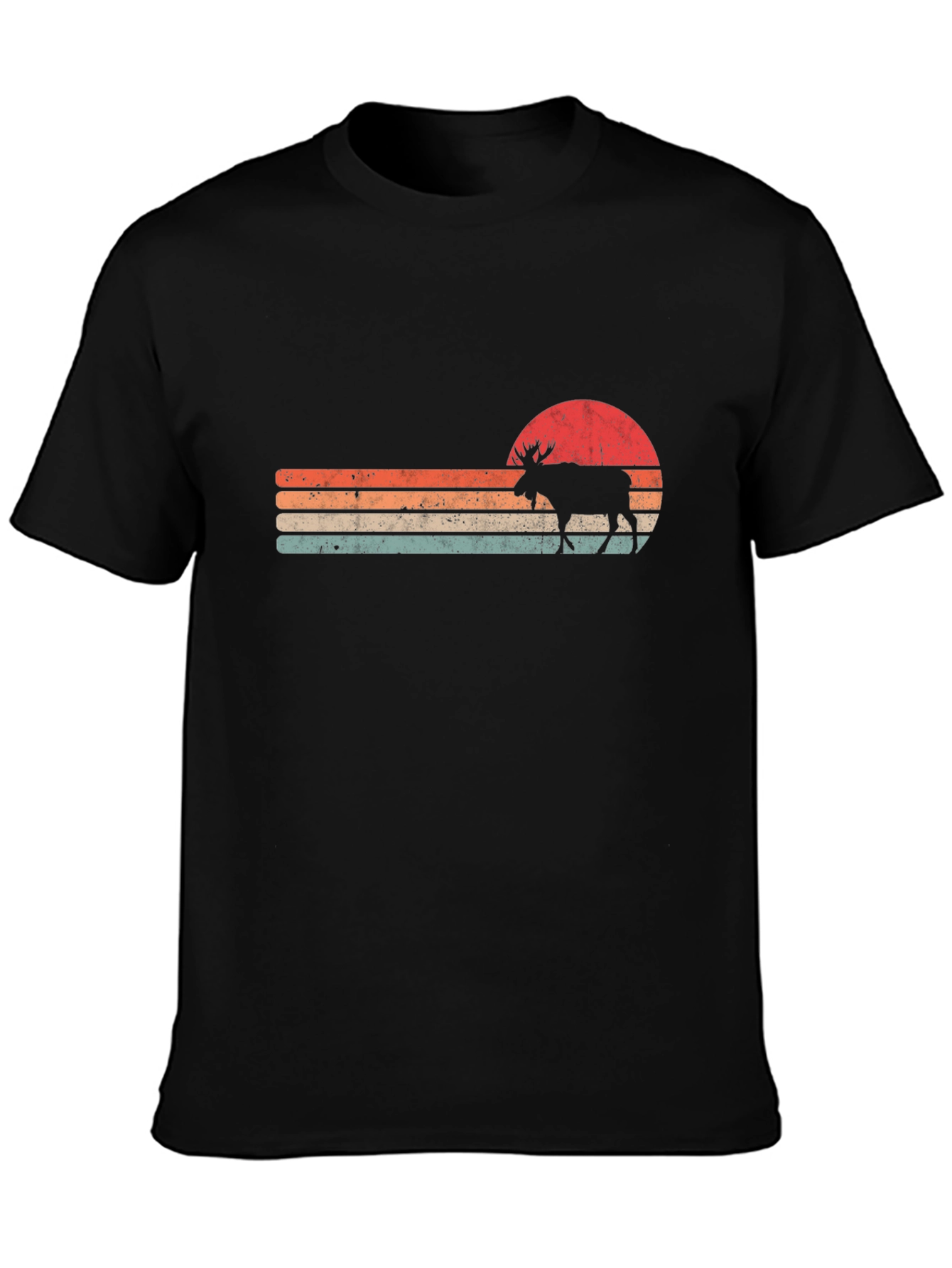 Retro Moose Sunset Graphic T-Shirt - Black