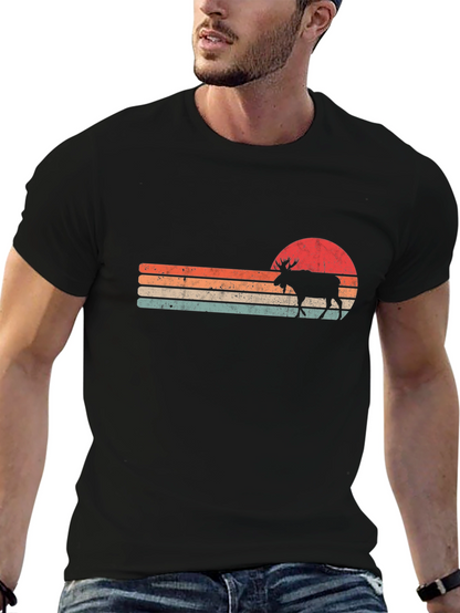 Retro Moose Sunset Graphic T-Shirt - Black