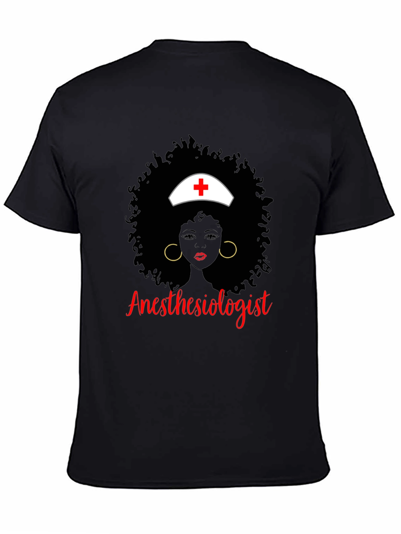 Anesthesiologist Afro Nurse T-Shirt Black