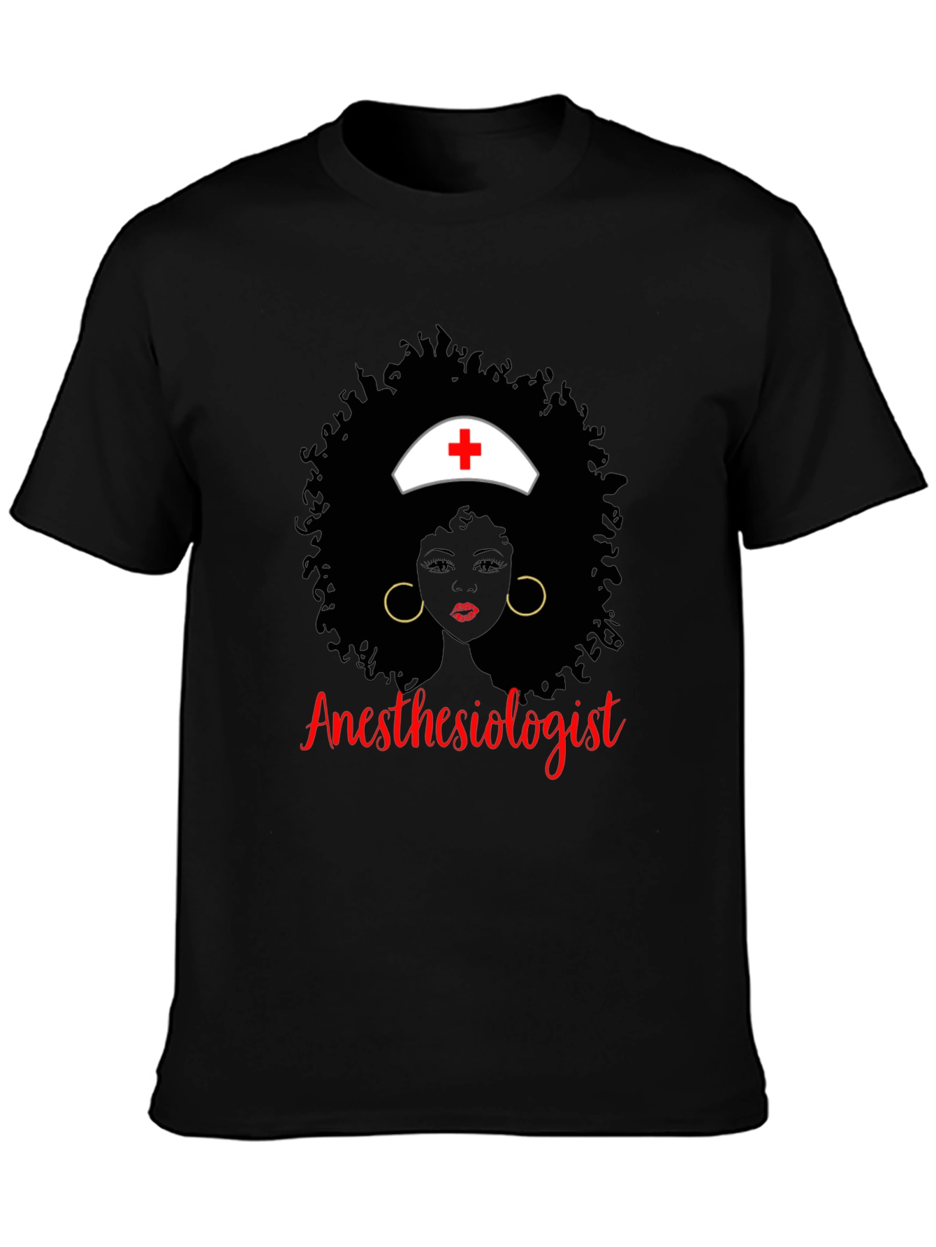 Anesthesiologist Afro Nurse T-Shirt Black