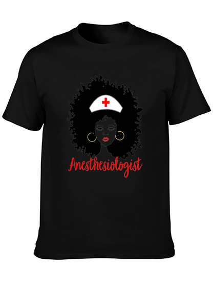 Anesthesiologist Afro Nurse T-Shirt Black