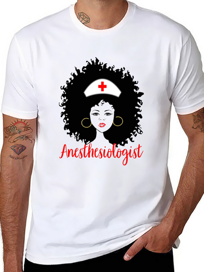 Anesthesiologist Afro Nurse T-Shirt Black