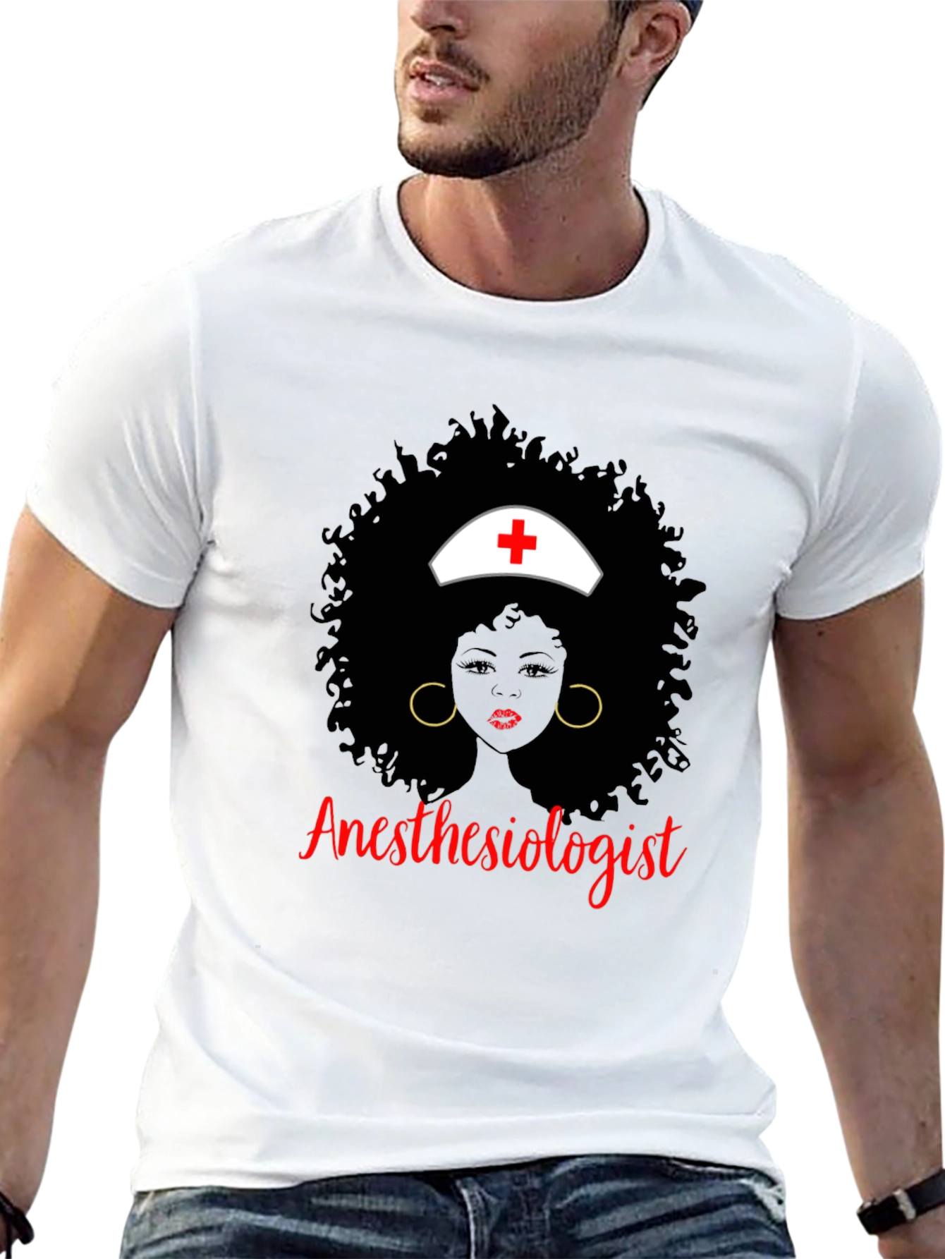 Anesthesiologist Afro Nurse T-Shirt Black