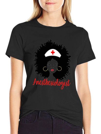 Anesthesiologist Afro Nurse T-Shirt Black