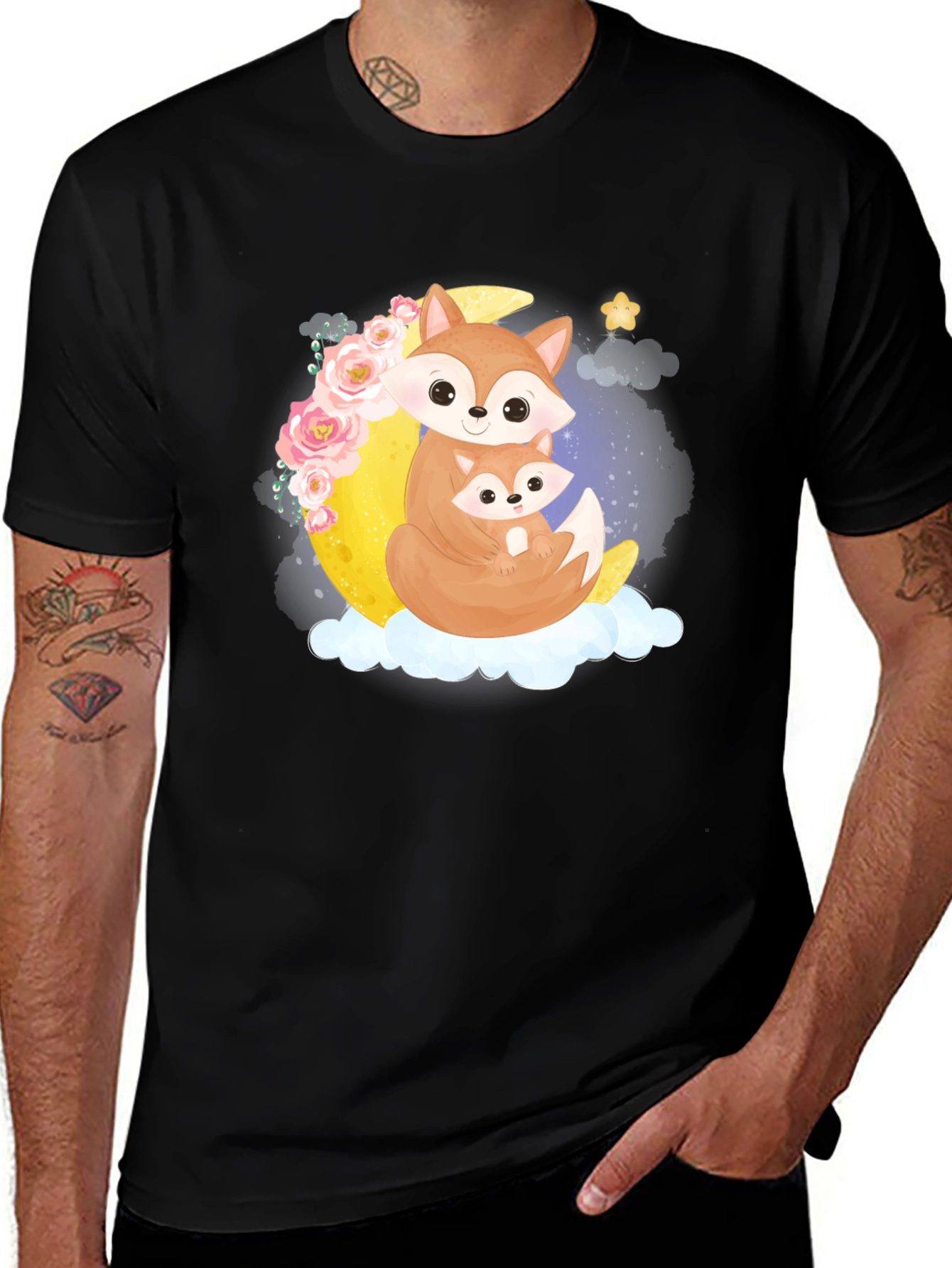 Fox Moon Graphic Black Tee