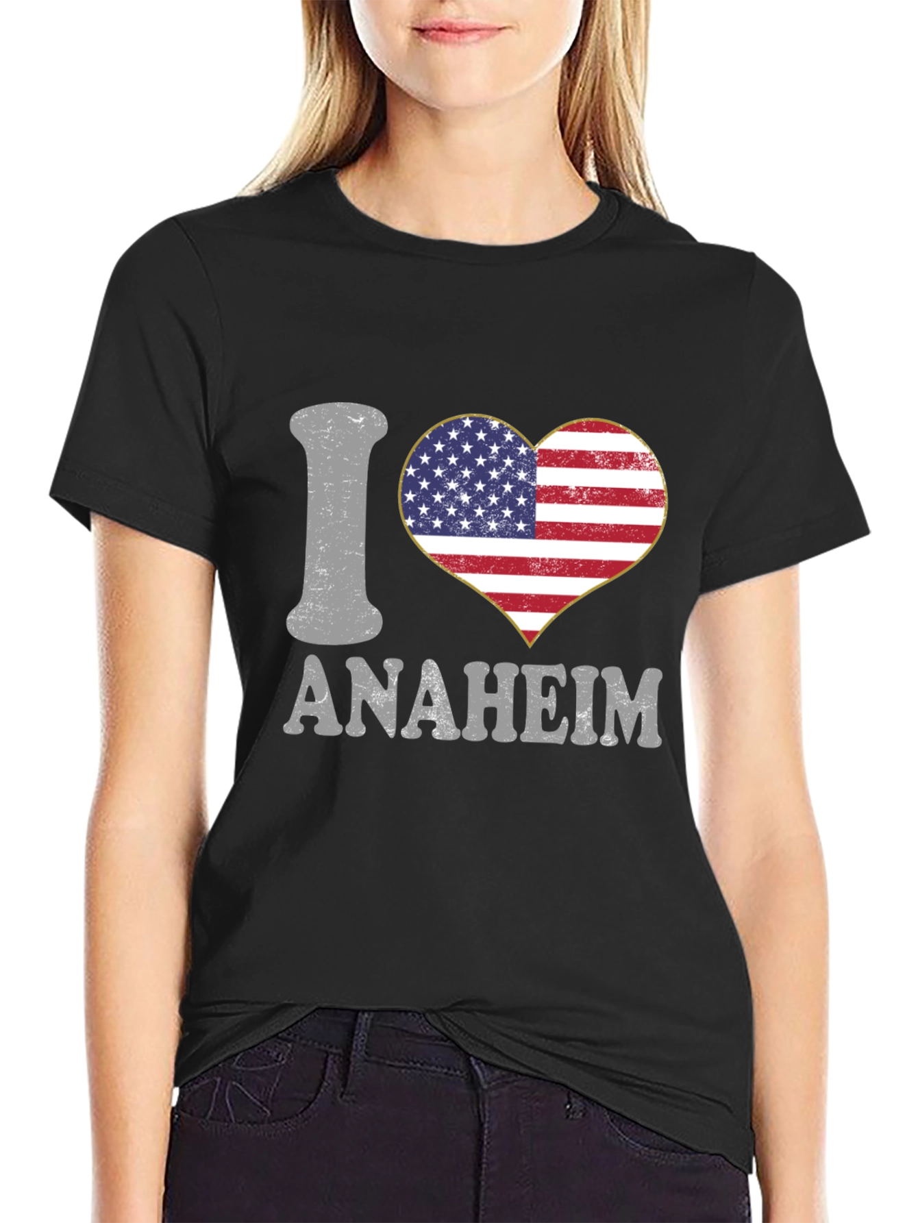 I Love Anaheim T-Shirt - American Flag Heart