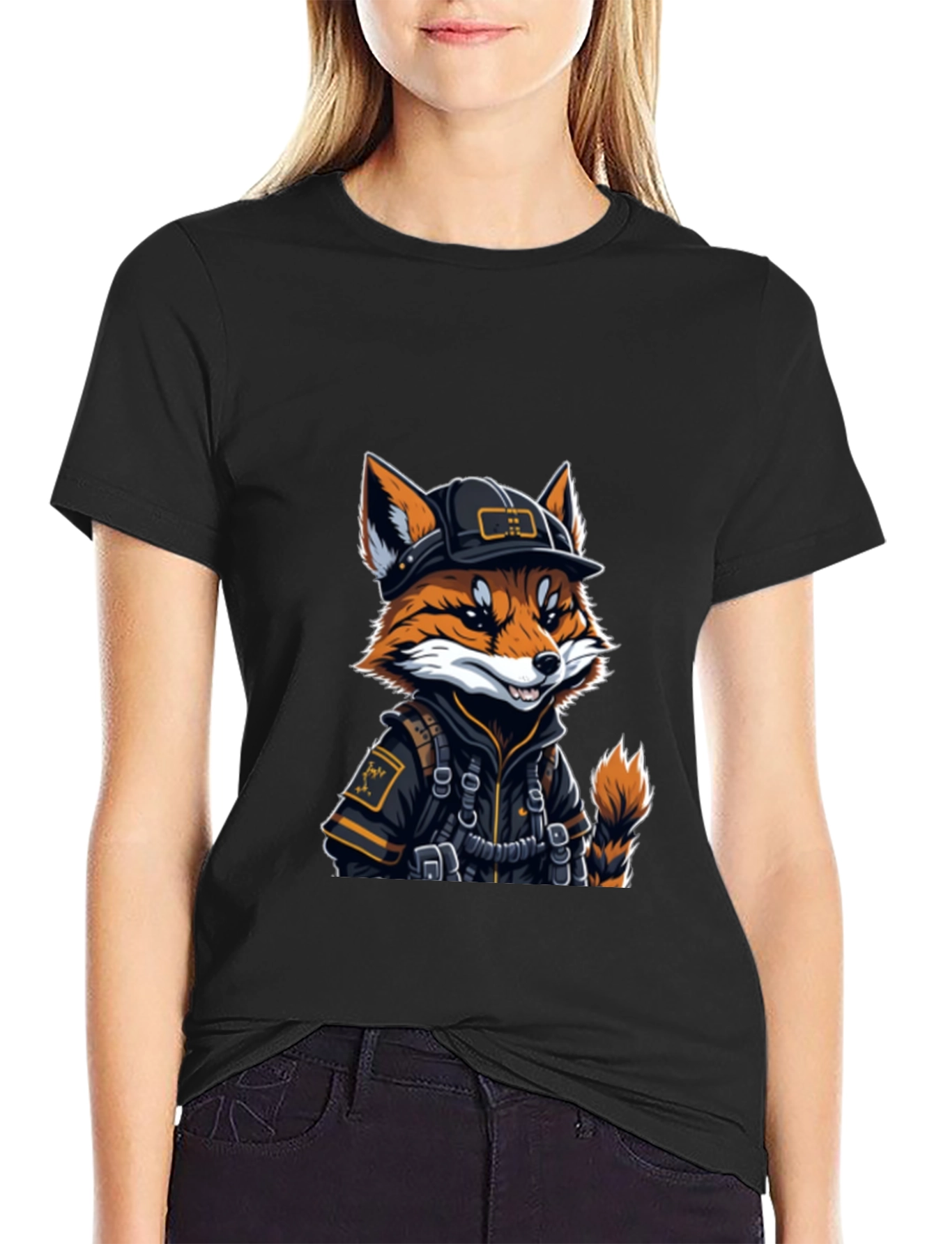 Cool Fox Graphic Tee - Black Cotton Comfort