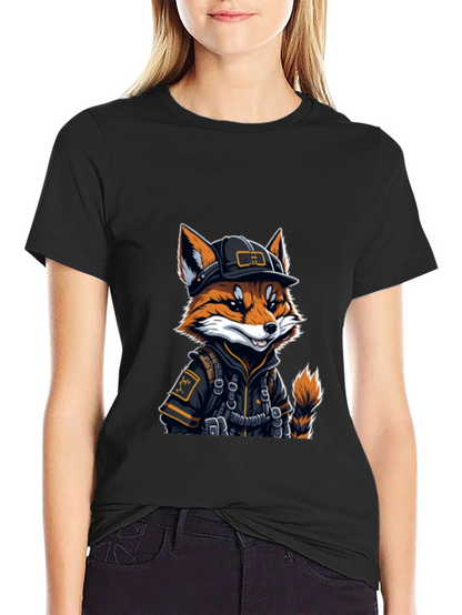 Cool Fox Graphic Tee - Black Cotton Comfort