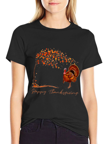Thanksgiving Turkey Graphic Tee - Black Cotton Blend