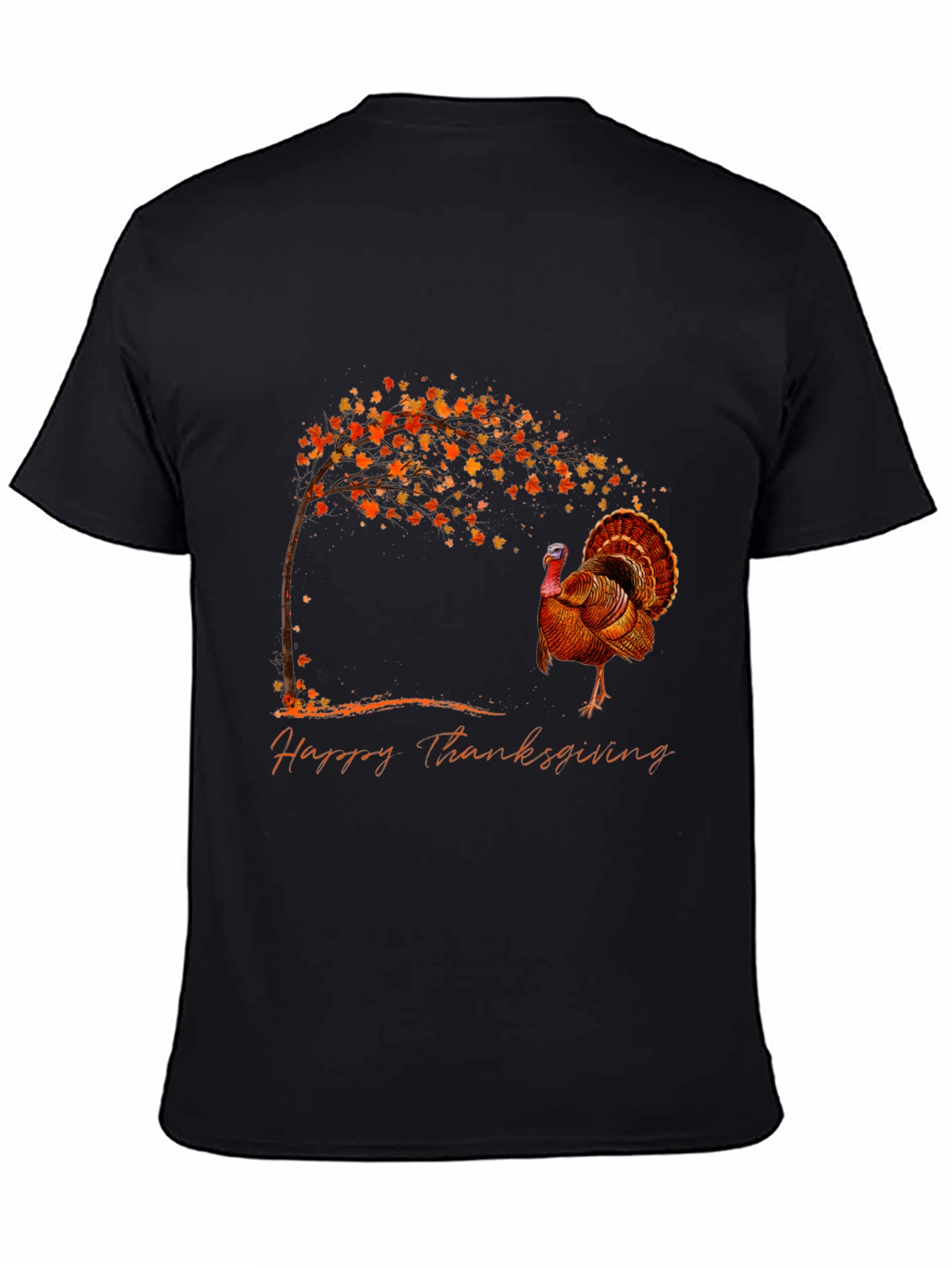 Thanksgiving Turkey Graphic Tee - Black Cotton Blend