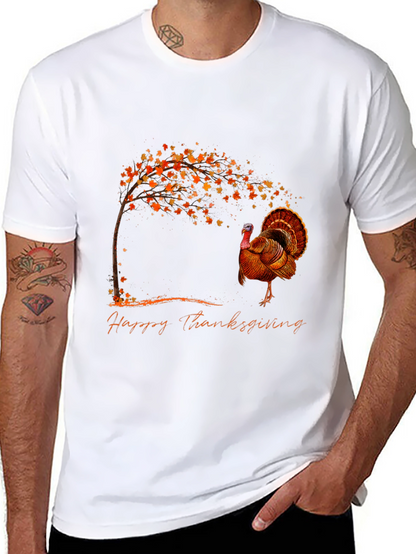 Thanksgiving Turkey Graphic Tee - Black Cotton Blend