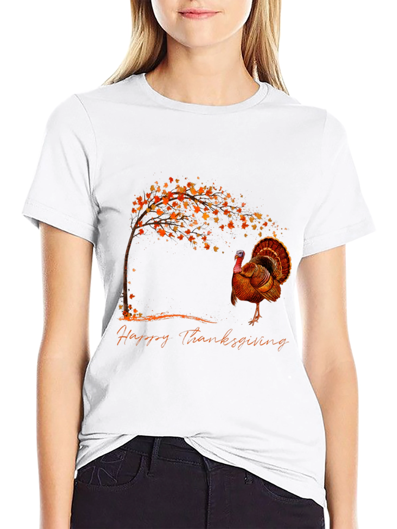 Thanksgiving Turkey Graphic Tee - Black Cotton Blend