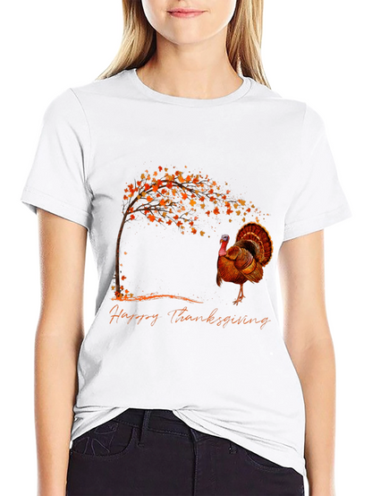 Thanksgiving Turkey Graphic Tee - Black Cotton Blend