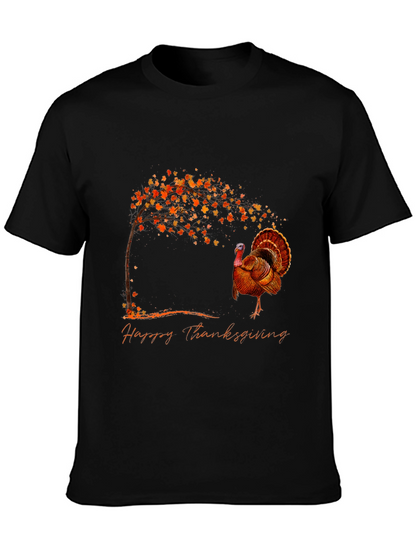 Thanksgiving Turkey Graphic Tee - Black Cotton Blend