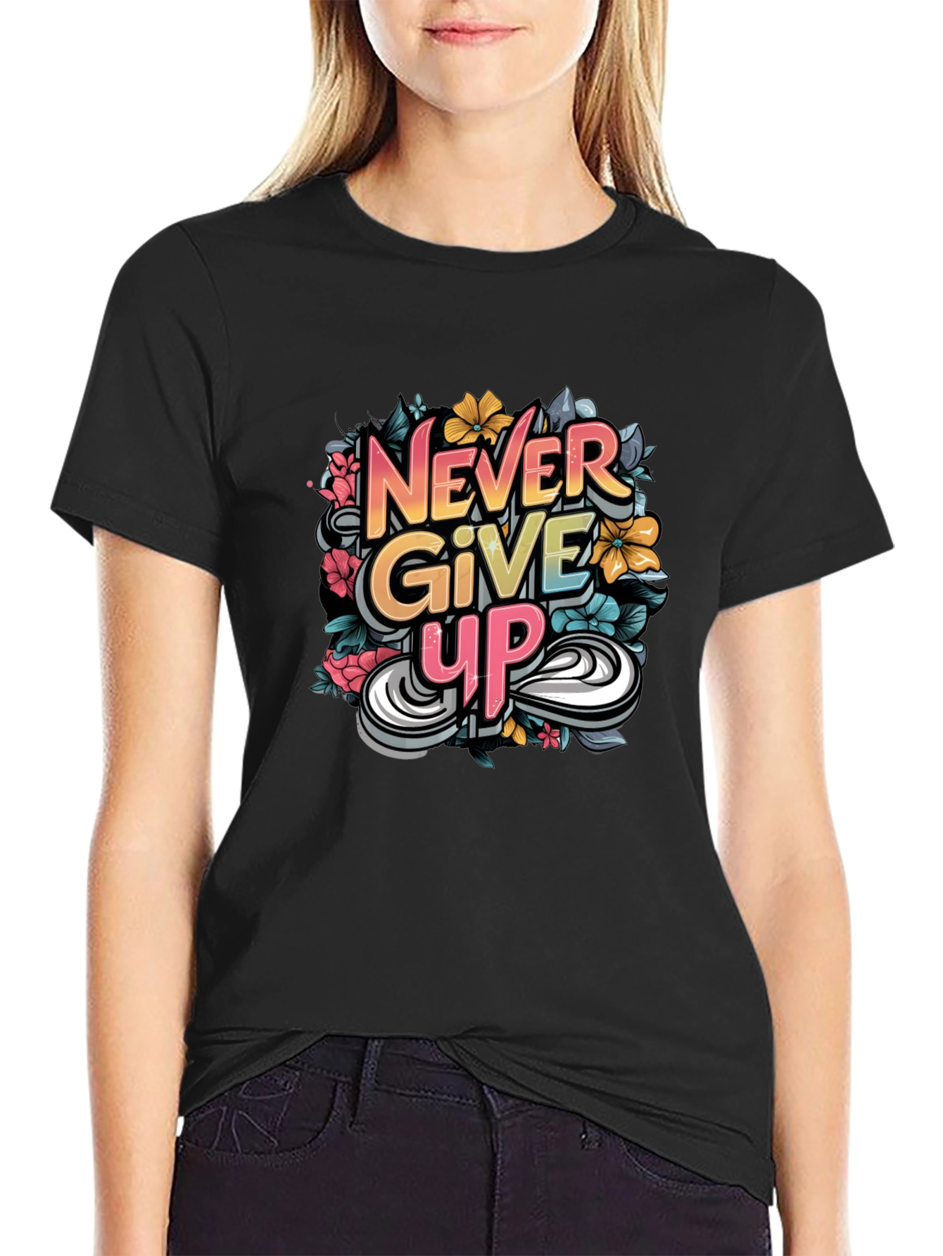 Never Give Up Graphic Print Tee