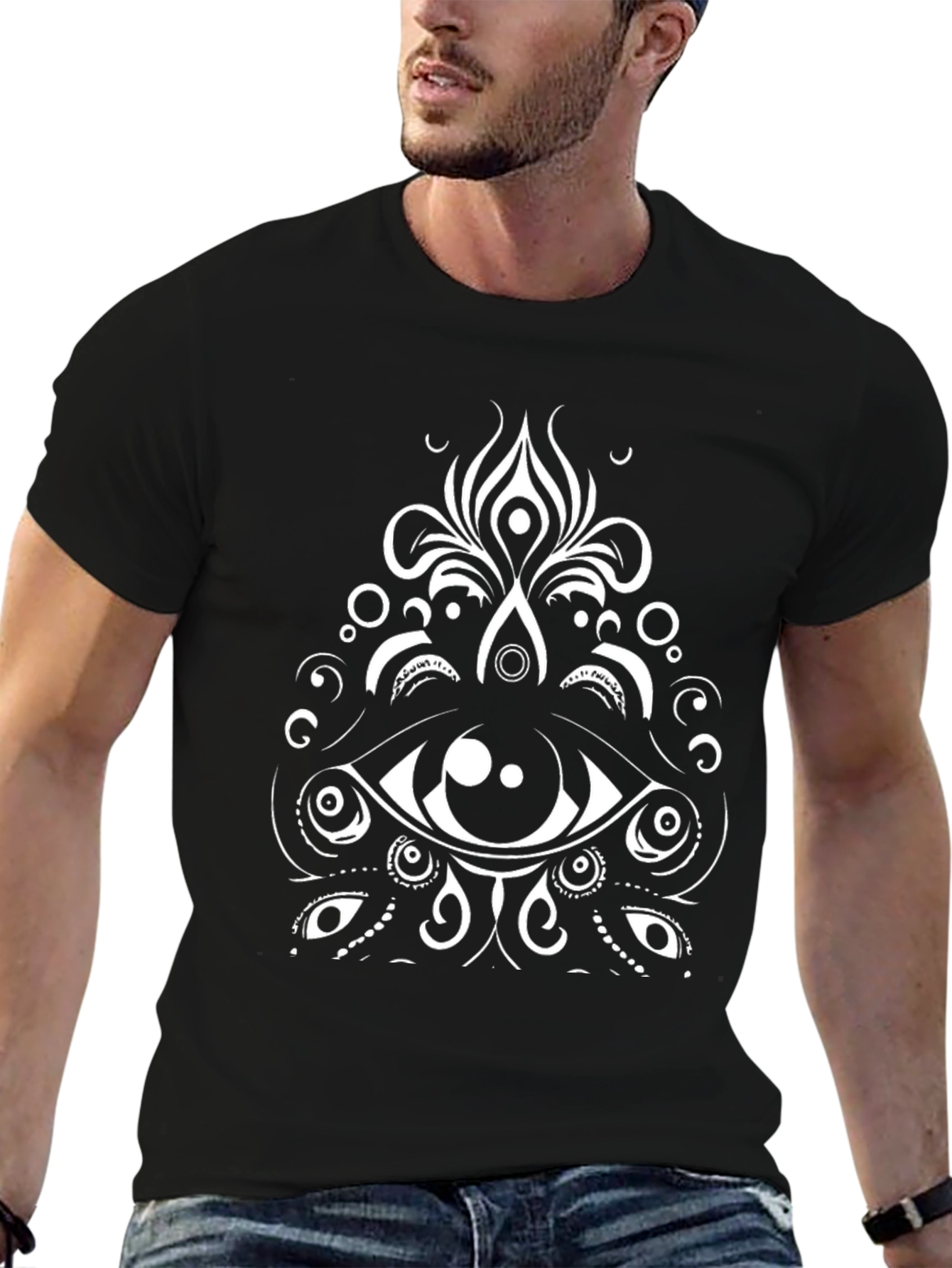 Eye Mandala Graphic Tee - Black Cotton Blend
