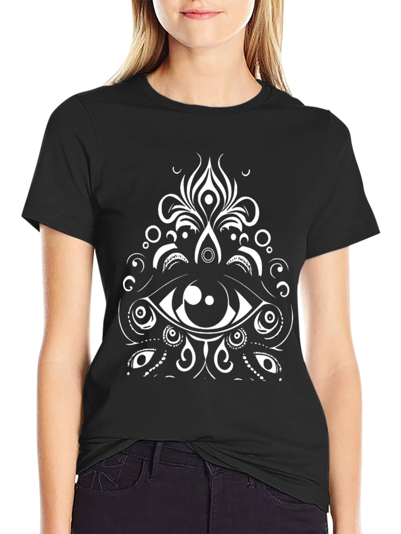 Eye Mandala Graphic Tee - Black Cotton Blend