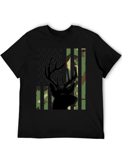 Camo Deer Graphic Tee - Patriotic Style