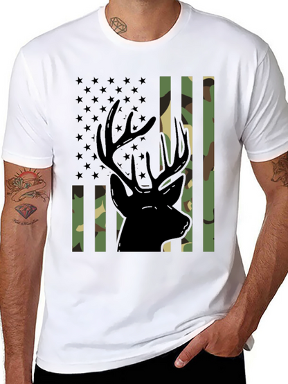 Camo Deer Graphic Tee - Patriotic Style