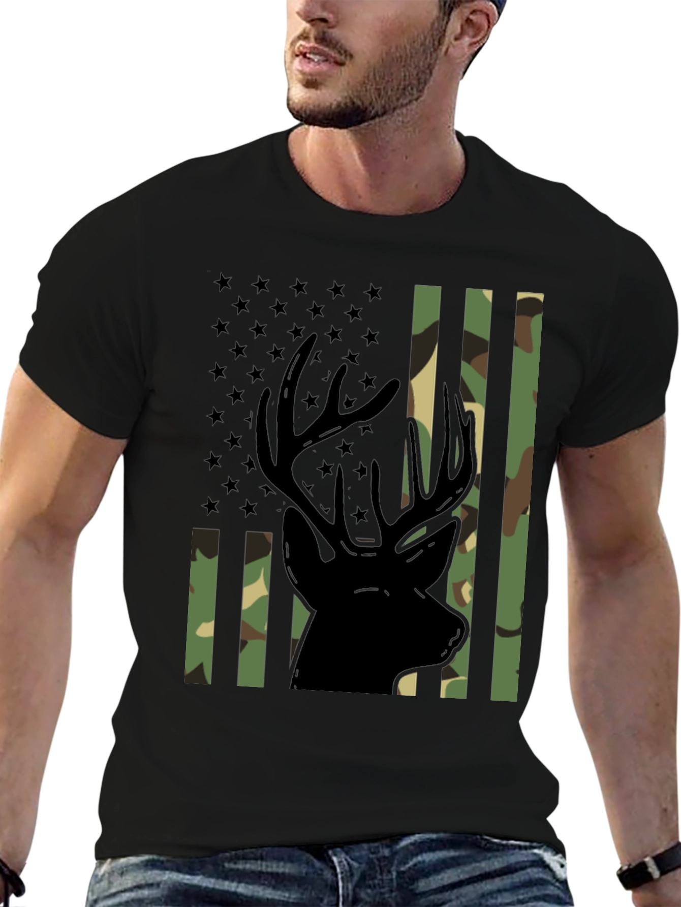 Camo Deer Graphic Tee - Patriotic Style