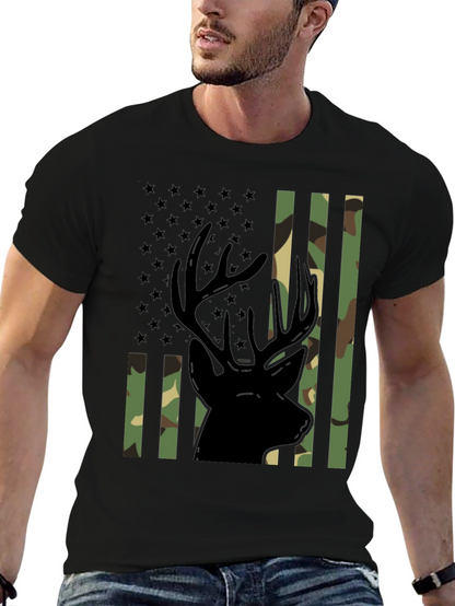 Camo Deer Graphic Tee - Patriotic Style