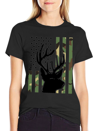 Camo Deer Graphic Tee - Patriotic Style