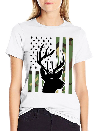 Camo Deer Graphic Tee - Patriotic Style