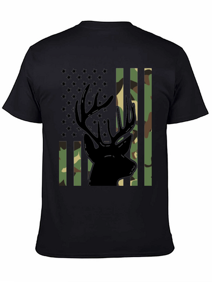 Camo Deer Graphic Tee - Patriotic Style