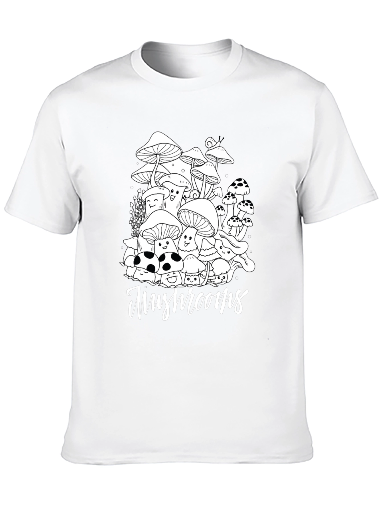 Mushroom Graphic Tee - Black Cotton Casual T-Shirt