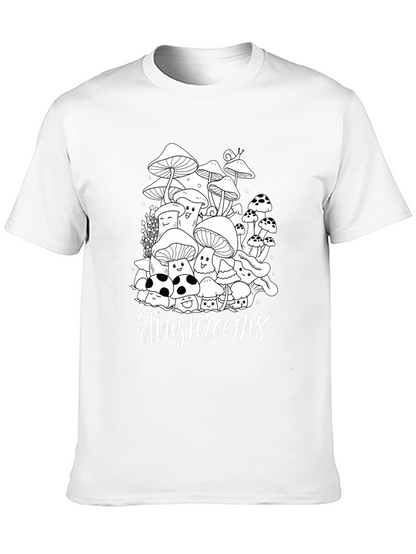 Mushroom Graphic Tee - Black Cotton Casual T-Shirt