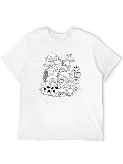 Mushroom Graphic Tee - Black Cotton Casual T-Shirt