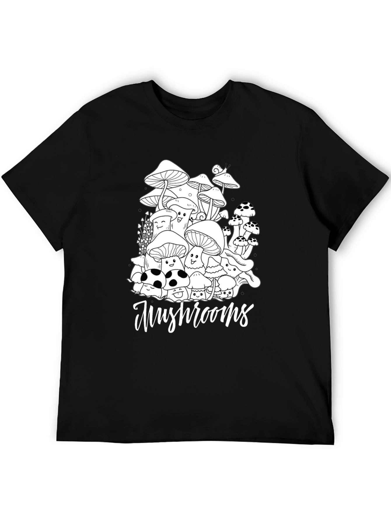 Mushroom Graphic Tee - Black Cotton Casual T-Shirt