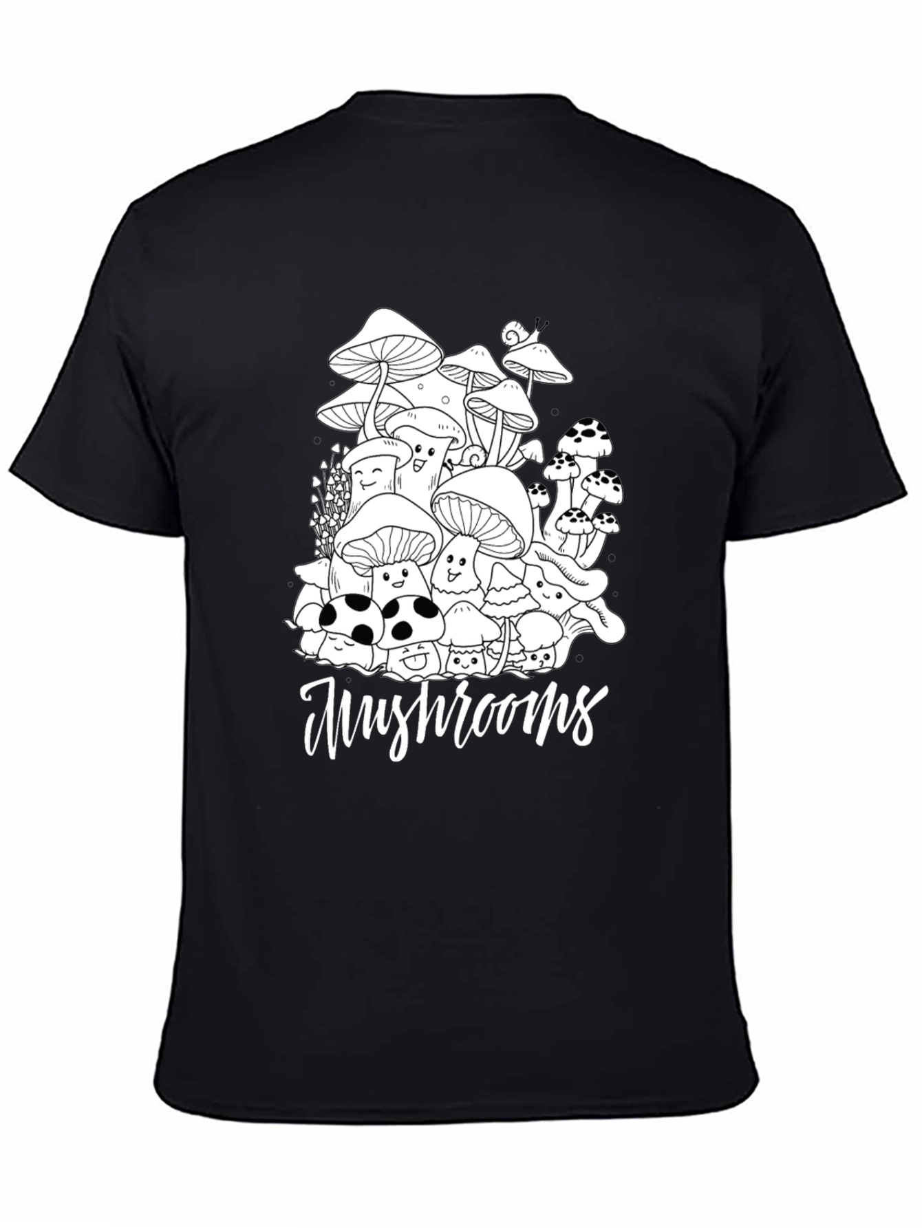 Mushroom Graphic Tee - Black Cotton Casual T-Shirt
