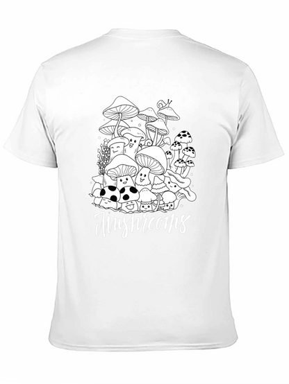 Mushroom Graphic Tee - Black Cotton Casual T-Shirt