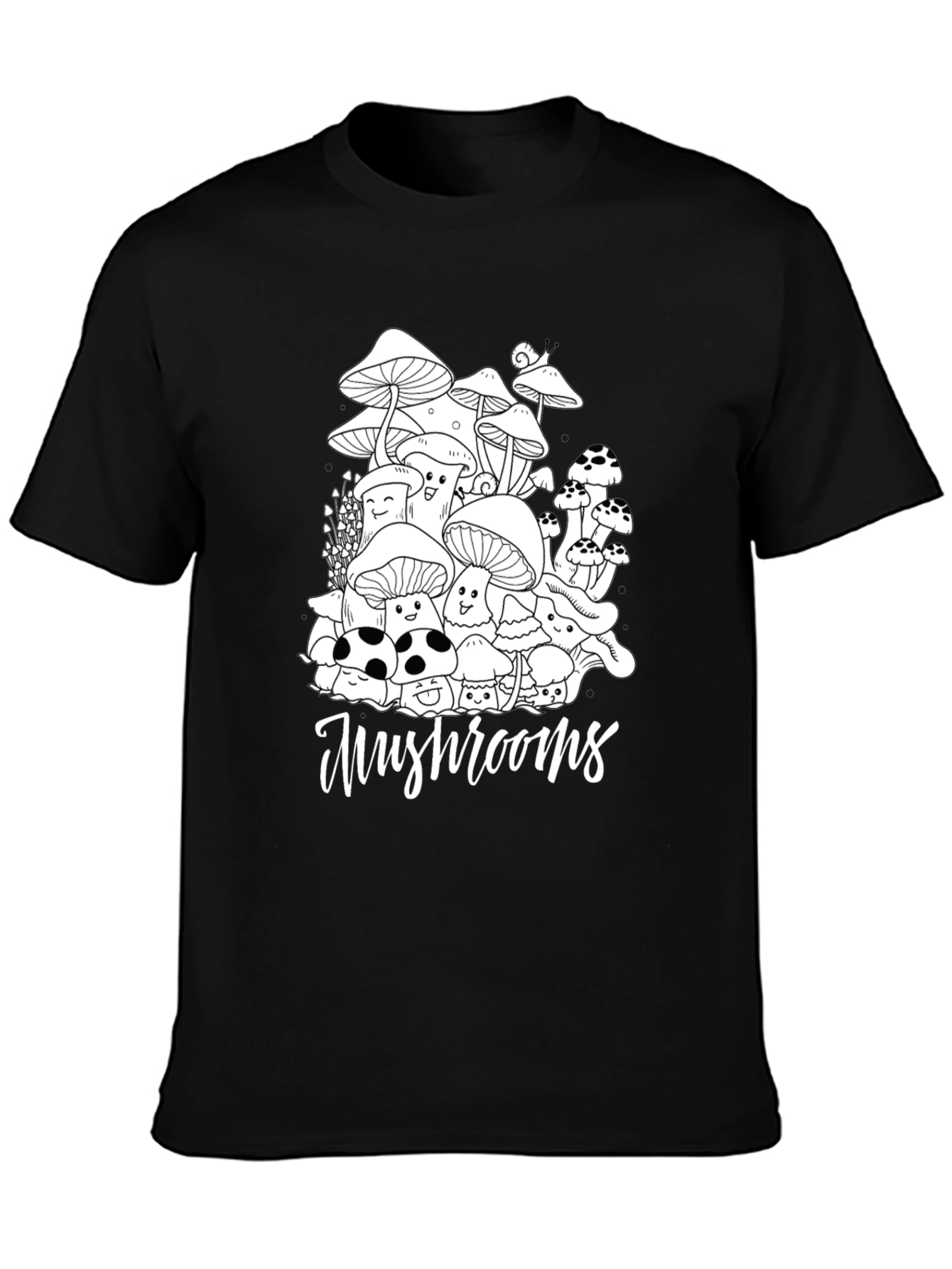 Mushroom Graphic Tee - Black Cotton Casual T-Shirt