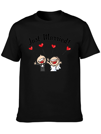 Just Married Couple Cartoon Graphic T-Shirt