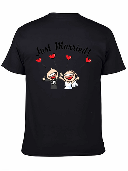 Just Married Couple Cartoon Graphic T-Shirt