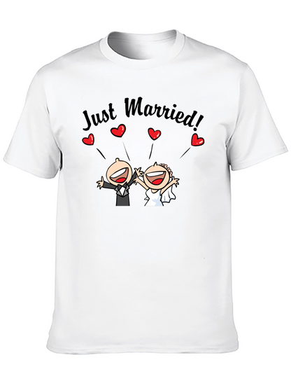 Just Married Couple Cartoon Graphic T-Shirt