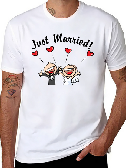 Just Married Couple Cartoon Graphic T-Shirt