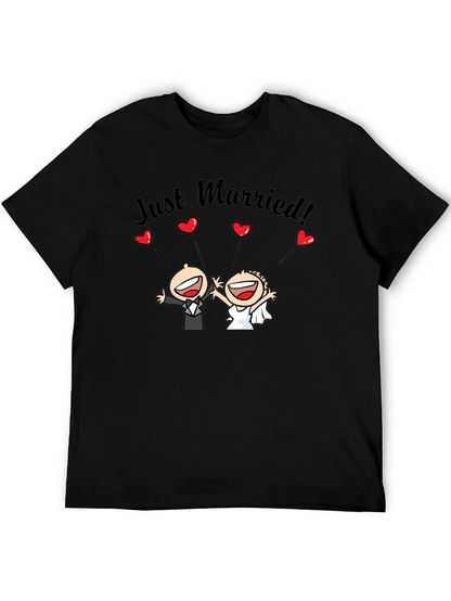 Just Married Couple Cartoon Graphic T-Shirt